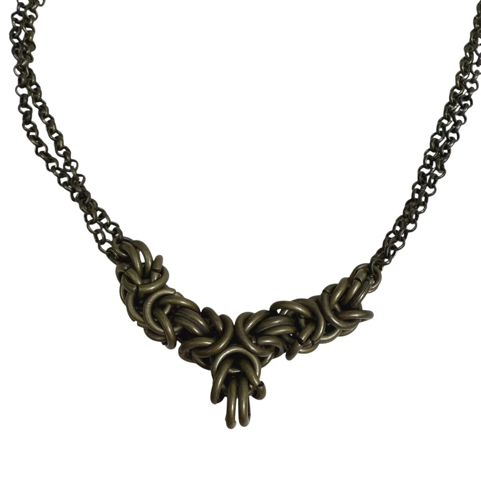 Collar de cota de malla con gota en Y doble cadena tono bronce joyería de moda 9 pulgadas Foto 4 de 4