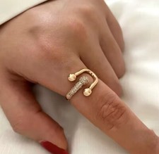 Gold Plated Stainless Steel Zircon Double Cross Shape Ring Luxury Aesthetic Gift