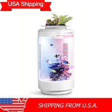 Aquarium Small Fish Tank with Plant Pot, All-in-one Desktop Aquarium Kit Office