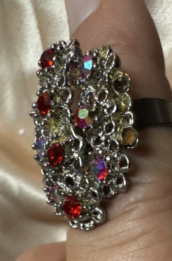 Vintage Ruby Rhinestone Adjustable Ring Party Coc… - image 3