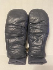 Leather Mittens Gloves Women  s Sz Small Vintage Navy ClassicGorpcore Grannycore