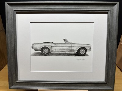 Drawing of a 1964 Ford Mustang Convertible Car #5 Pencil Art Sketch Picture