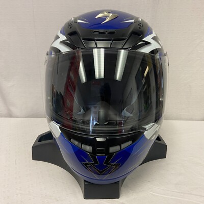 scorpion blue and.silver motorcycle helmet exo 400 Scorpion EXO-400 Motorcycle Helmet Gloss Blue Black White Adult Small  *CLOSEOUT*