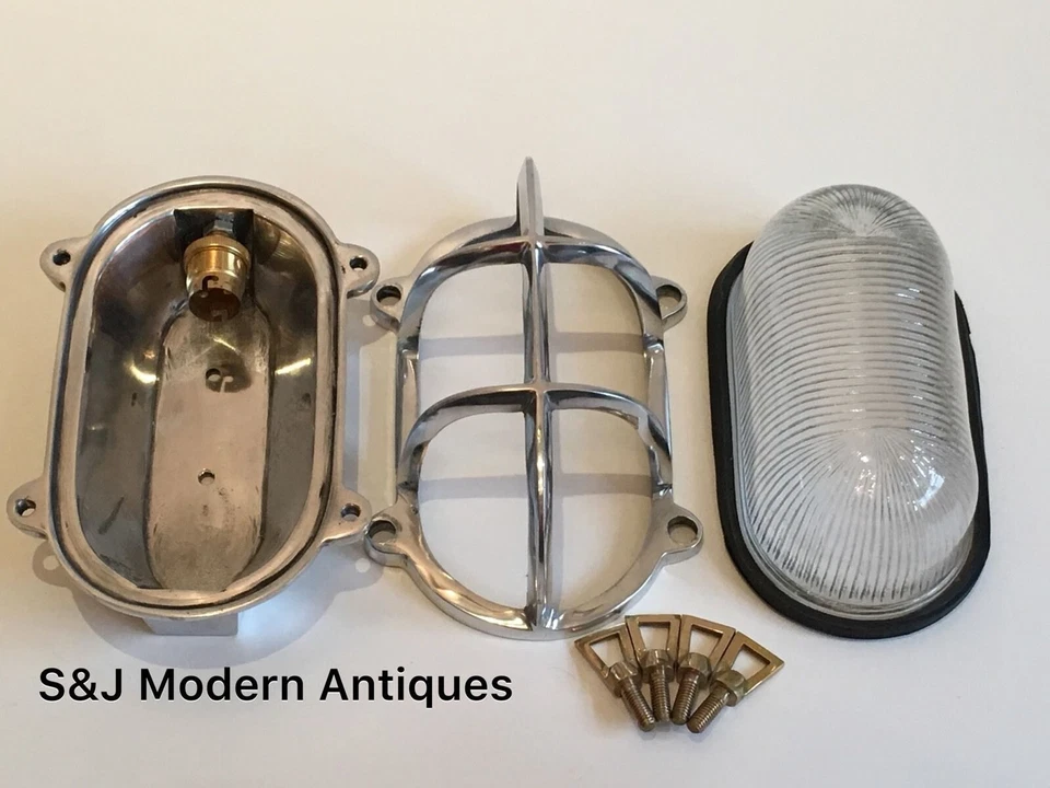 Industrial Bulkhead Light Wall Ceiling Retro Old Marine Brass Gold Oval Vintage - Image 3 of 4