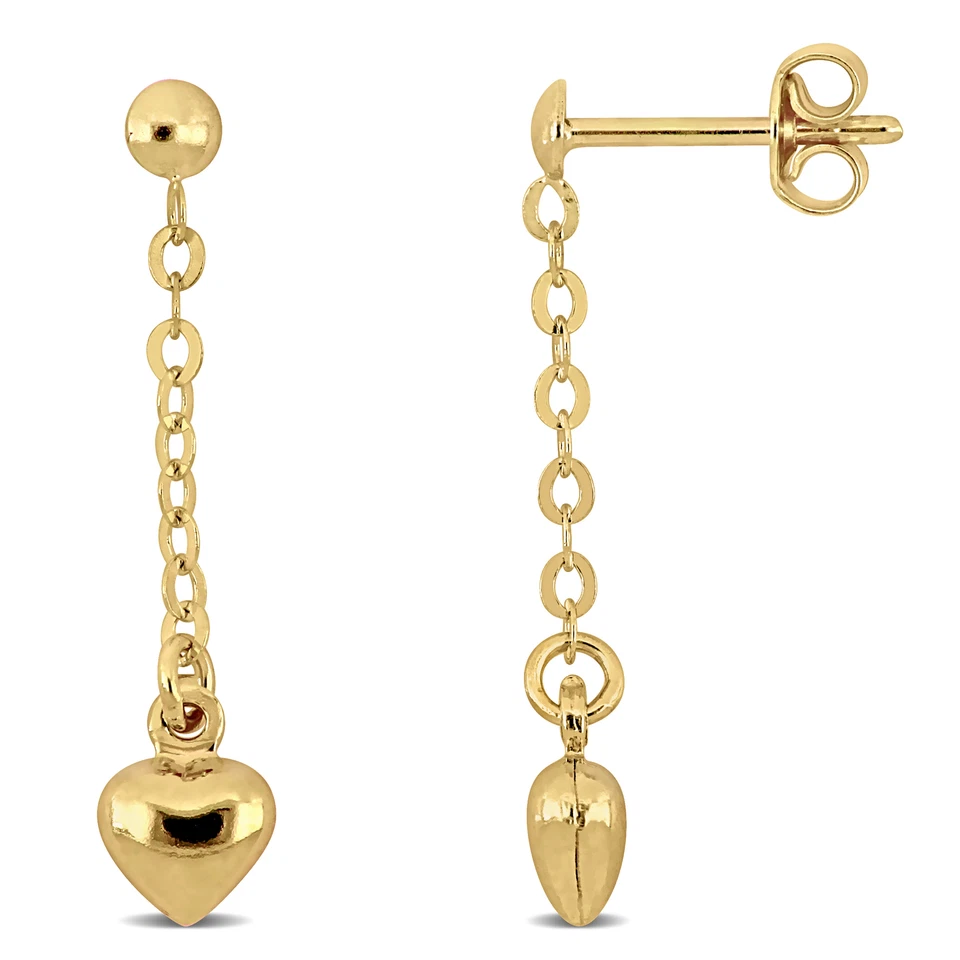 Amour 14k Yellow Gold Heart Drop Earrings