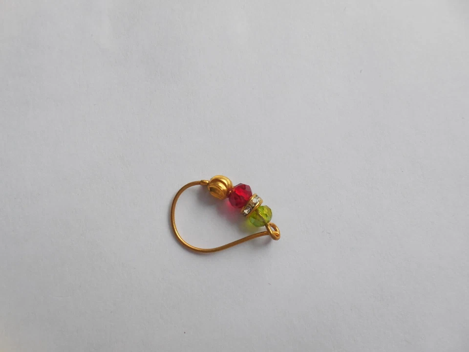 Piercing anillo nariz indio con cuentas estilo marathi Nath joyería de moda chapado en oro Foto 4 de 4