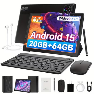 Android 15 Tablet 10 inch 20(3+17)GB RAM 64GB ROM WIFI Widevine L1 Dual Camere