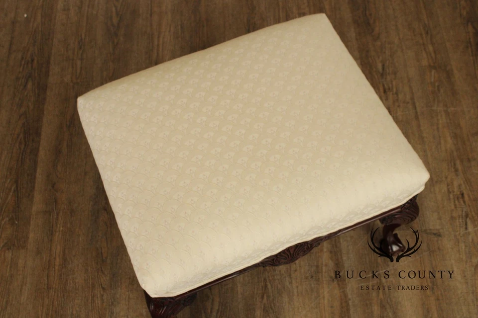 Thomasville Pair Of Chippendale Style Mahogany Upholstered Ottomans - Image 4 of 4