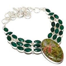 Unakite, Emerald Gemstone Handmade Jewelry Necklace 18"