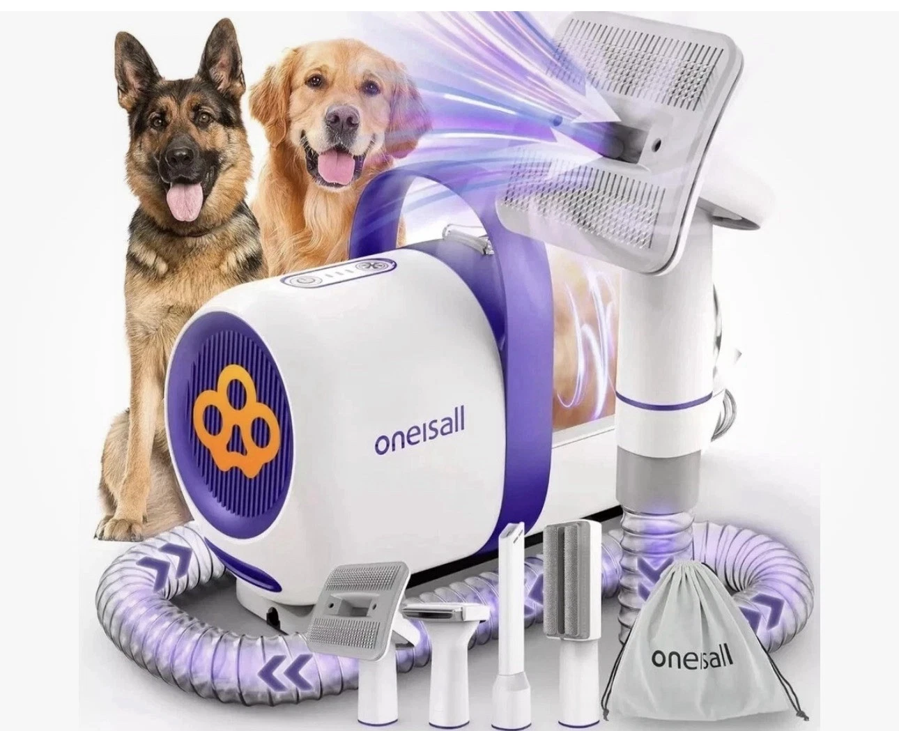 Oneisall Dog Grooming Vacuum Kit - 12kPa Pet Hair Remover - Purple (SEALED)