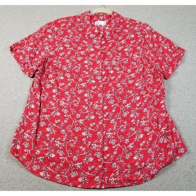 Croft & Barrow Button Up Shirt Women's 0X Plus Red Blue Floral Short Sleeve Top