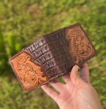 Tooled Caiman Tail Bi-Fold Handmade