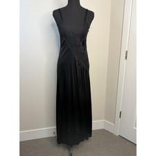 Vintage Black Lace Inset Maxi Nightgown Lingerie Slip Dress Medium USA