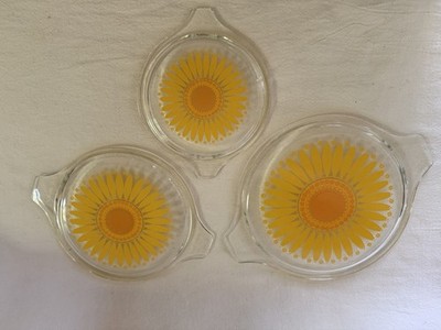 Vintage Pyrex Daisy Sunflower Clear Glass Casserole Lids Lot Of 3 Replacement