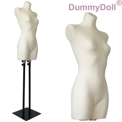 DUMMYDOLL Schneiderbüste Schaufensterpuppe weiblich lang, Überzug creme/ecru, Metallplatte