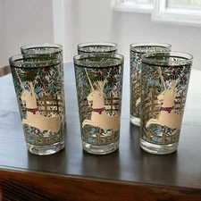 Vintage 1960s Cera Glass Company Hunt Of The Unicorn Highball Glasses MCM Six