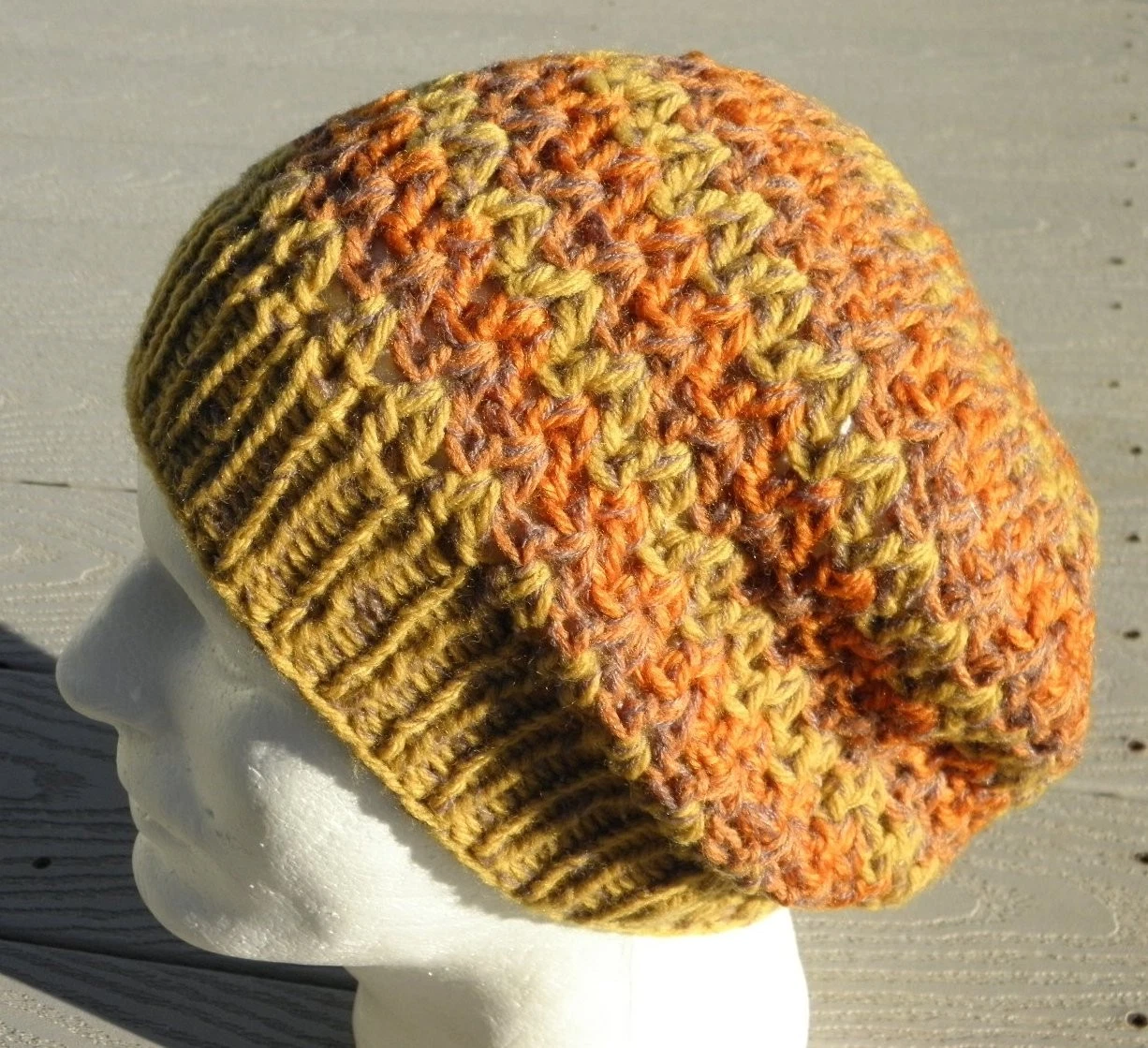 Mix Dark Yellow/Orange Medium Crocheted Beanie - Handmade by Michaela
