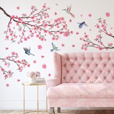 Large Cherry Blossom Wall Stickers Pink Flowers Tree Branch Birds Floral Cher...