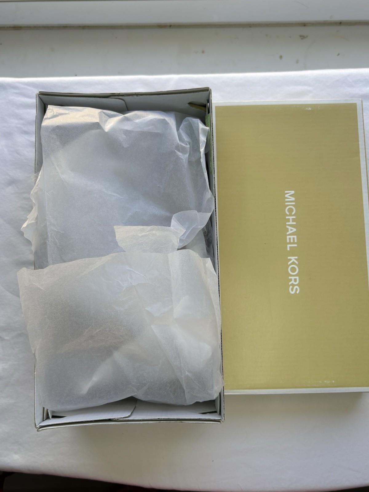 Michael Kors Brown Gold Leather Logo Metallic Slip-On Wedge Slide Sandals Women