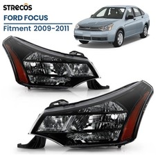 Halogen Headlight For 2009-2011 Ford Focus W Bulb Black Crystal Pair Leftright
