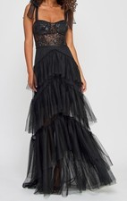 City Studios Women's Black Sequin-Corset Layered-Skirt Gown Dress Juniors' 1/2