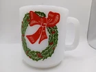 Vintage Glasbake Christmas Wreath Milk Glass Coffee/Tea Mug- RARE