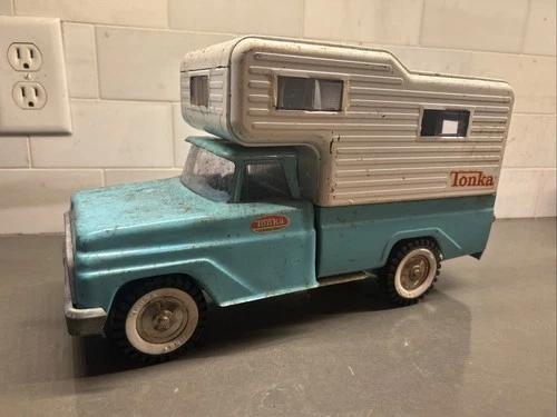 Jeep Tonka Pickup Truck Camper Blue 1960s Vintage
