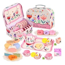 Tea Party Set for Little Girls,39 Pcs Flower Tea Set Toys with Dessert,Cake S...