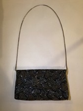 Walborg Black and Gray Beaded Clutch Bag With Silver Chain