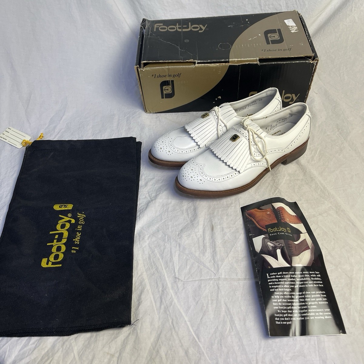 値下FootJoy class ホワイト　中古 NEW Vtg FootJoy Classics White Pebbled Leather Wingtip Golf Shoes