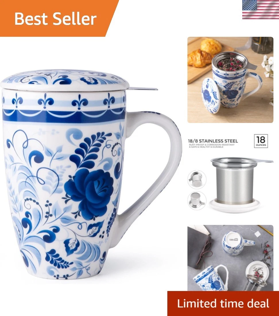 Tea Mug with Infuser and Lid, 18 Ounce Large Ceramic Loose Leaf Tea Cup, Micr...
Opens in a new wind