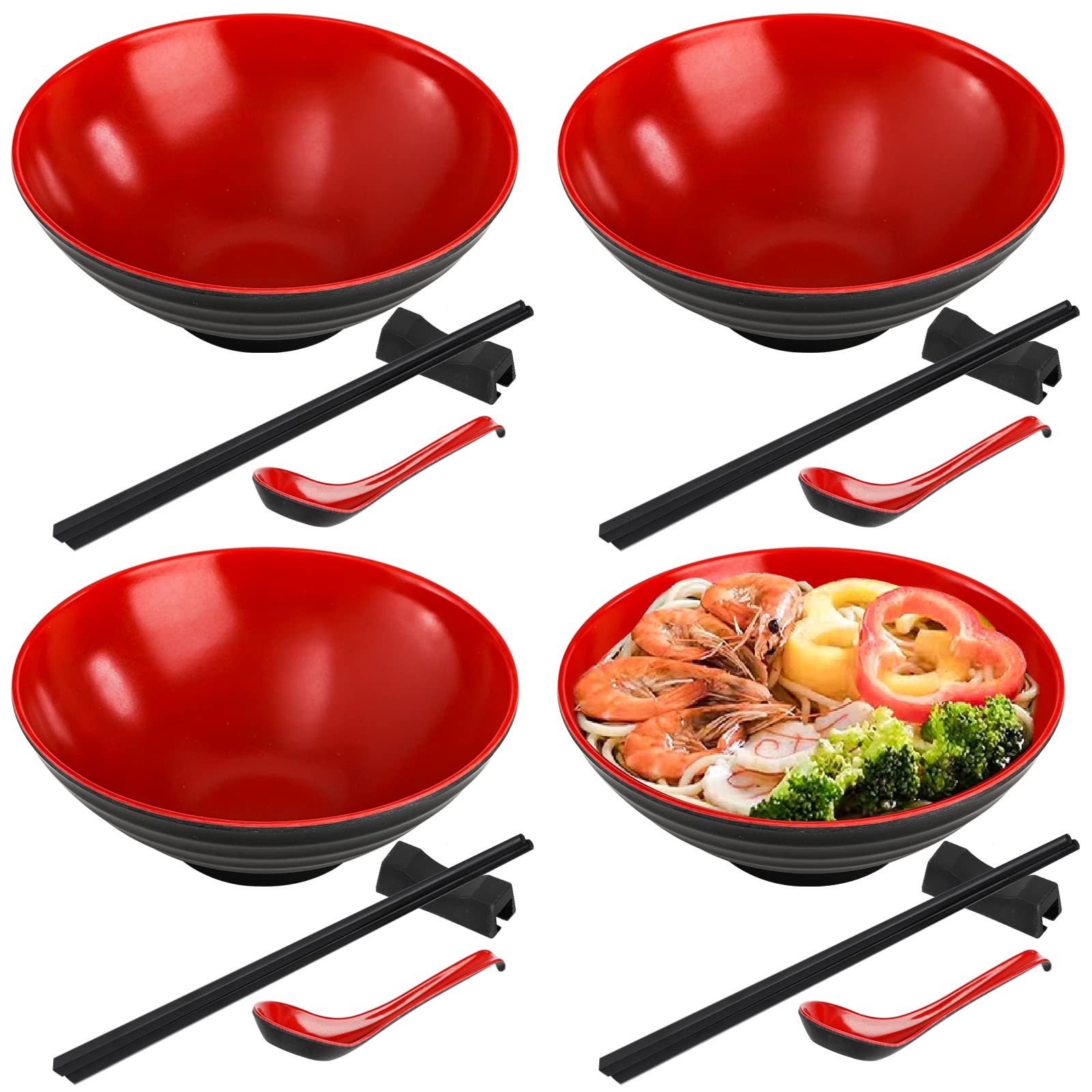 Lyellfe Juego de Cuencos de Ramen 16 Piezas, Cuencos de Sopa de Fideos Estilo Japonés, 8 Pulgadas Sin Br...