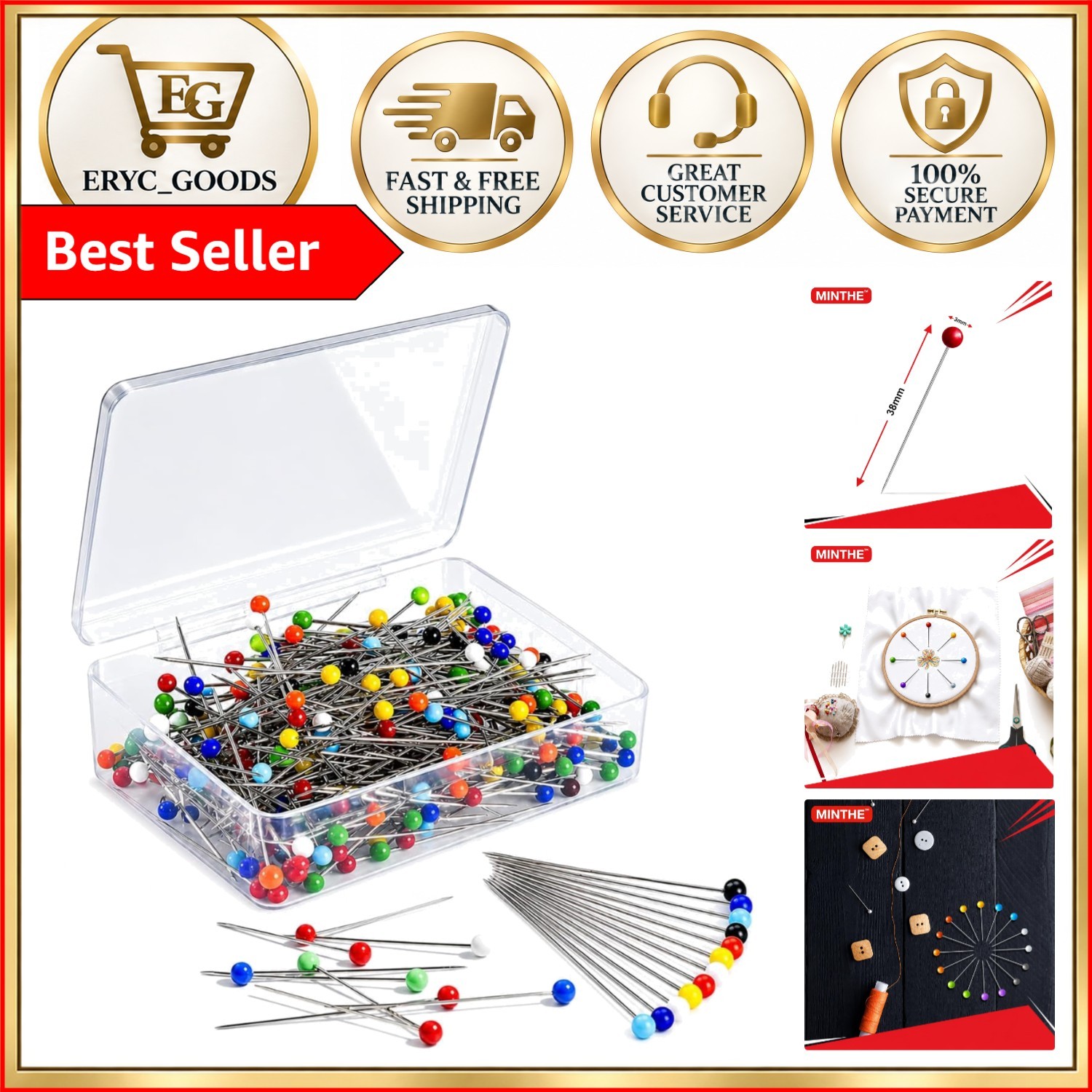 Stainless Steel Straight Pins - 100PCS Pearlized Heads for Sewing ...