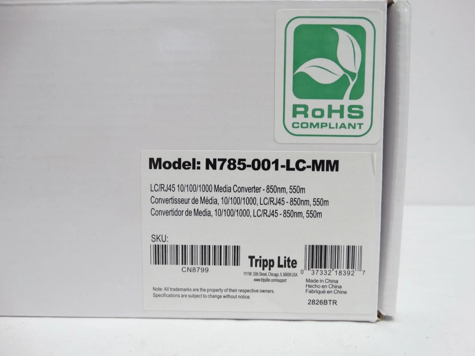 Tripp Lite N785-001-LC-MM RJ45 10/100/1000 850nm 550m Media Converter Open Box - Image 4 of 4