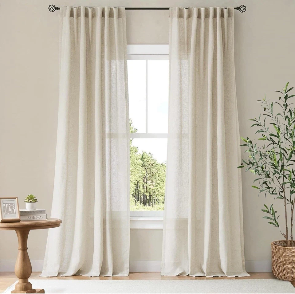 NICETOWN Natural Linen Curtains 84 inch Long 2 Panels Set, Grommet Top Thick Lin - Image 2 of 2