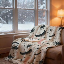  Christmas 1pc Moon  Stars Soft Flannel Throw Blanket - Cozy, Lightweight fo