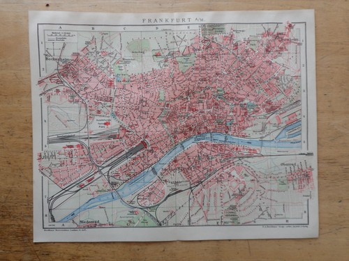 Genuine(1908) Lithograph City Map Frankfurt (B1K)