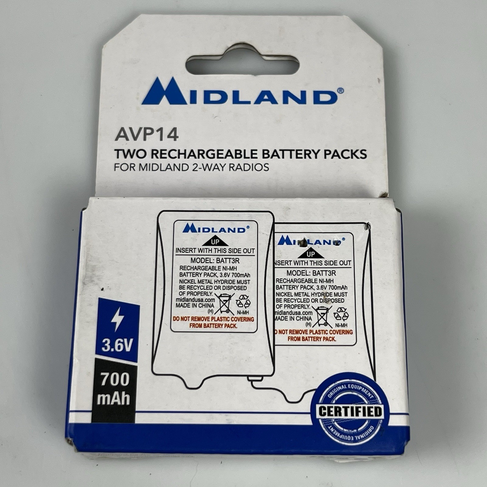 Midland 2-Pack AVP14 Rechargeable Battery Packs NEW Sealed! 3.6V 700mAh OEM