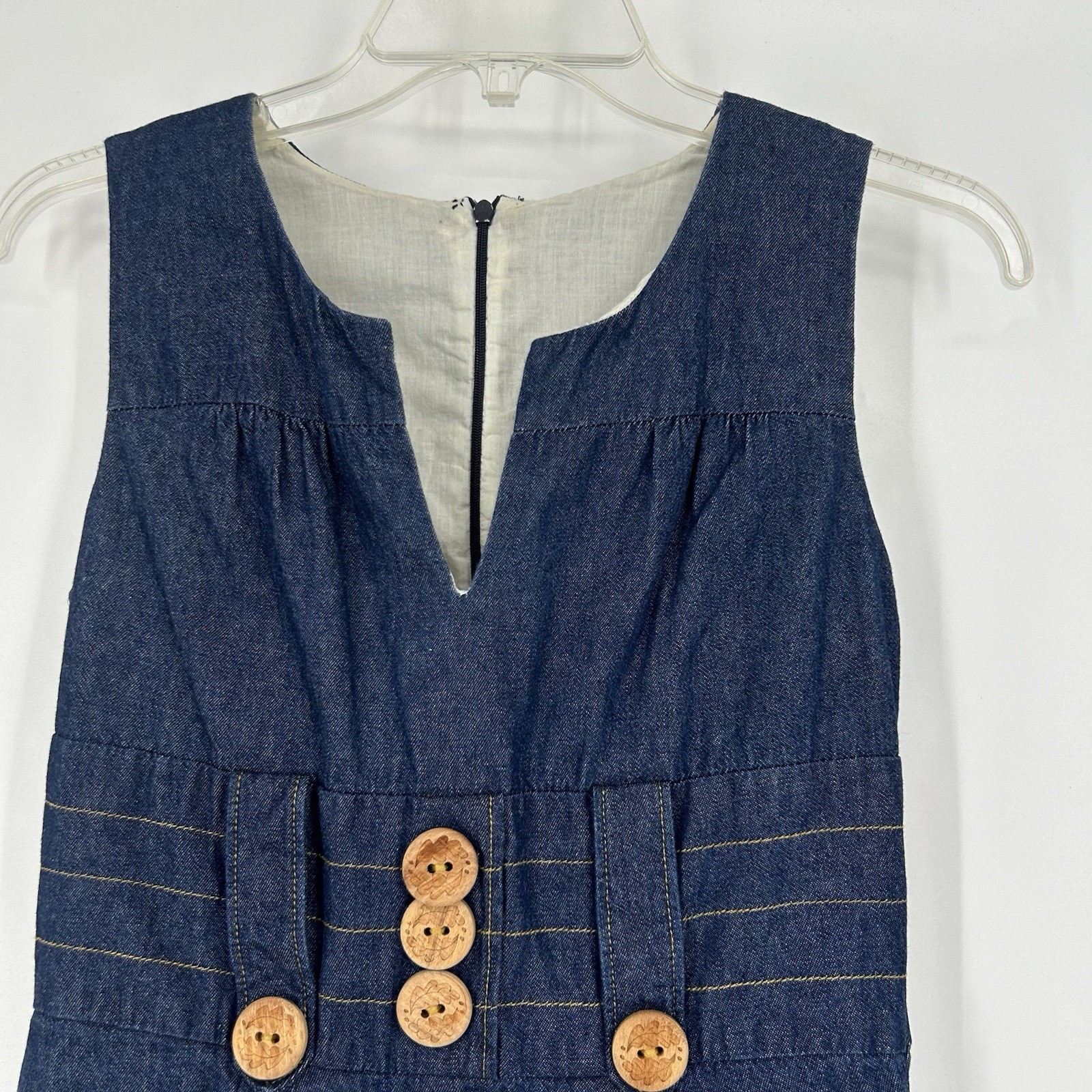 VaVa By Joy Han Denim Mini Dress Dark Wash Pockets Buttons Split Neck Size S