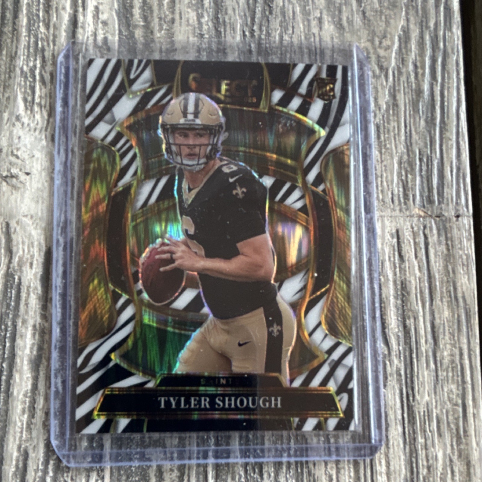 2025 Panini Select Football Tyler Shough Saints #41 Concourse Zebra Prizm Rookie