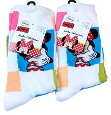 SIZE 9-11 2 PAIR MINNIE MOUSE Disney Color Block Crew Socks New