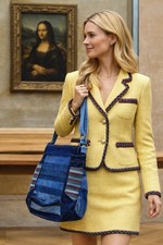 Bag Denim Jeans Recyle Blue Indigo Stripe Tote Zipper Upcycle Waistbands Purse Z