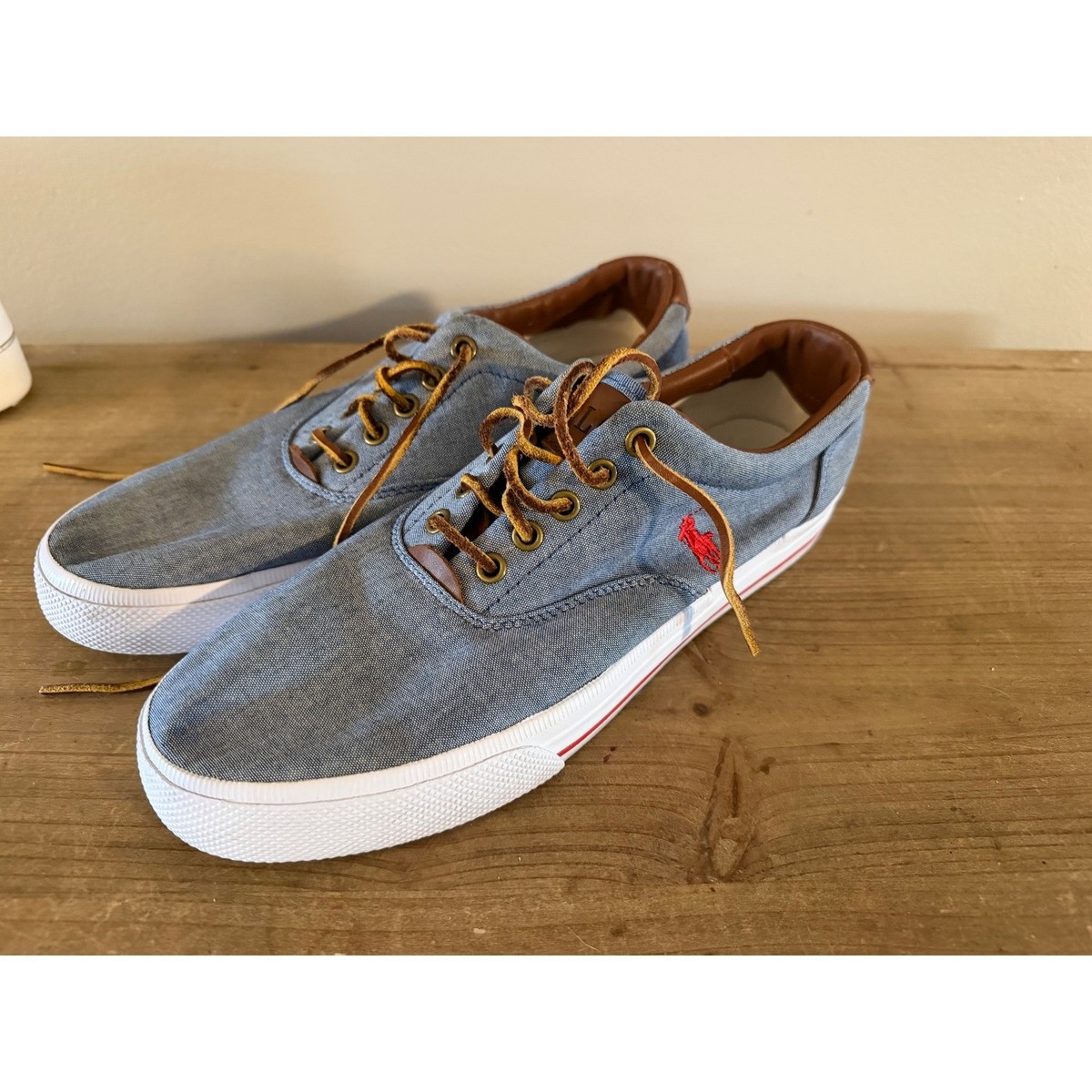 Polo Ralph Lauren Vaughn Blue Chambray Leather Sneakers Mens  display picture 2