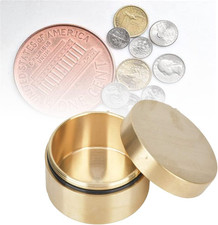 Round Shape Brass Pill Case, Metal Jewelry Storage Box, Sealed Coin Storage B...