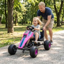 Pedal Go Kart for Kids, 4-Wheel Ride On Toy with Steering Wheel Handbrake