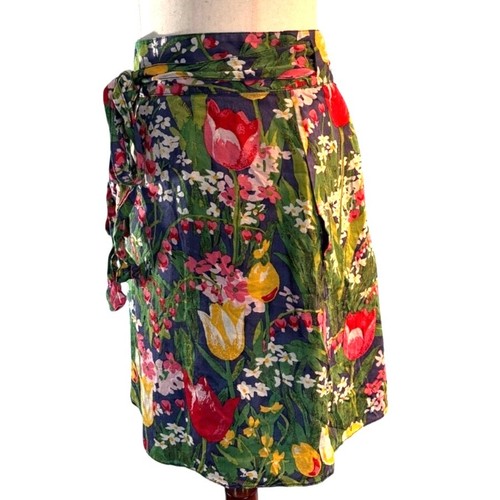 Tory Burch 100% Silk Crepe Wrap Skirt TULIP Floral Print Lined Pockets Small - Picture 4 of 7