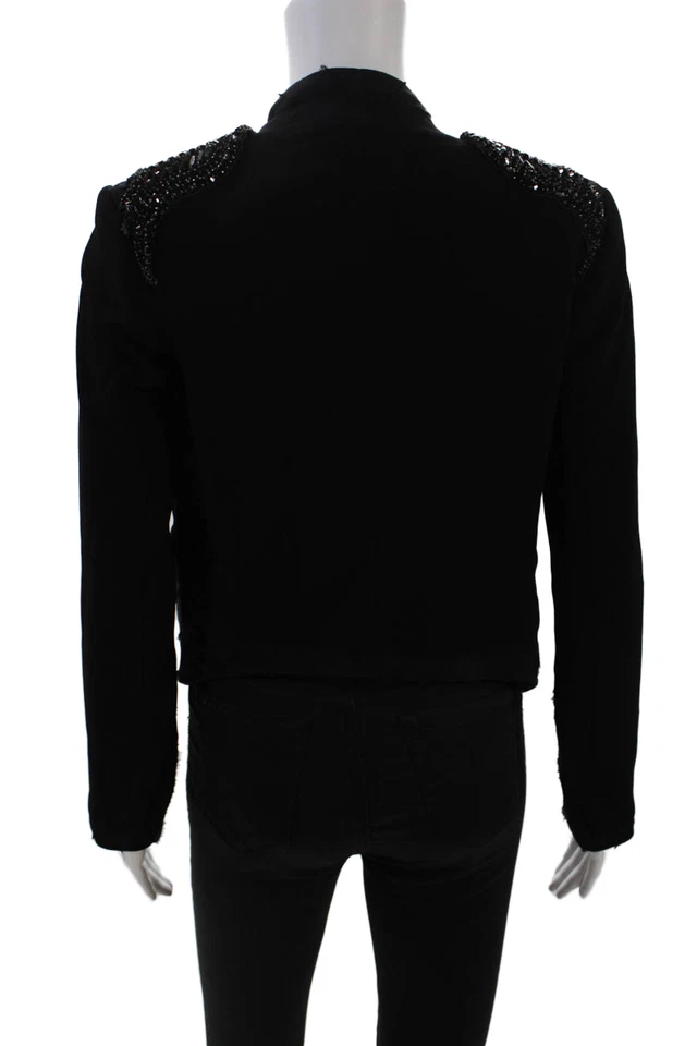 Haute Hippie Womens Long Sleeve Crystal Trim Open Front Jacket Black Size 2 - Image 4 of 4