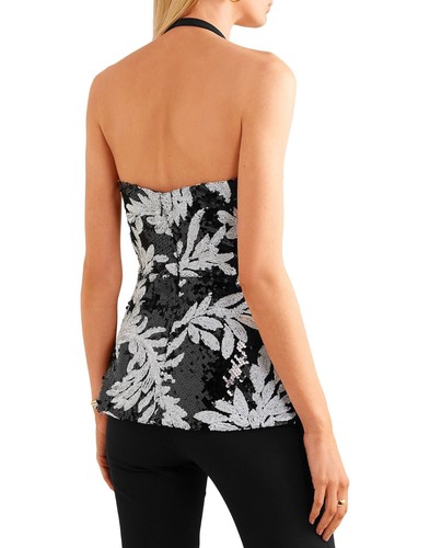 SAFIYAA Black White Leaf Print Sequin Embellished Bustier Top UK6 2 or UK8 4 - Picture 7 of 8