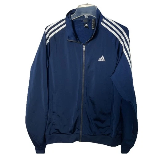 Adidas Navy Blue Full Zip White Stripe Warm Up Jac