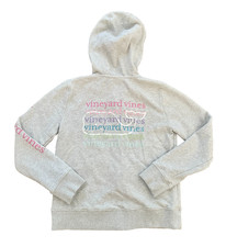 Vineyard Vines Youth Girls' Light Gray Zip-Front Sweatshirt Hoodie Whale Logo L